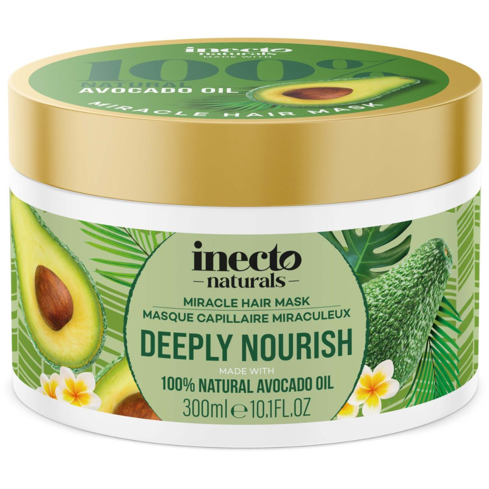 Inecto avocado oil hair mask in 300ml jar, creamy hair care treatment for nourishing and moisturizing hair.