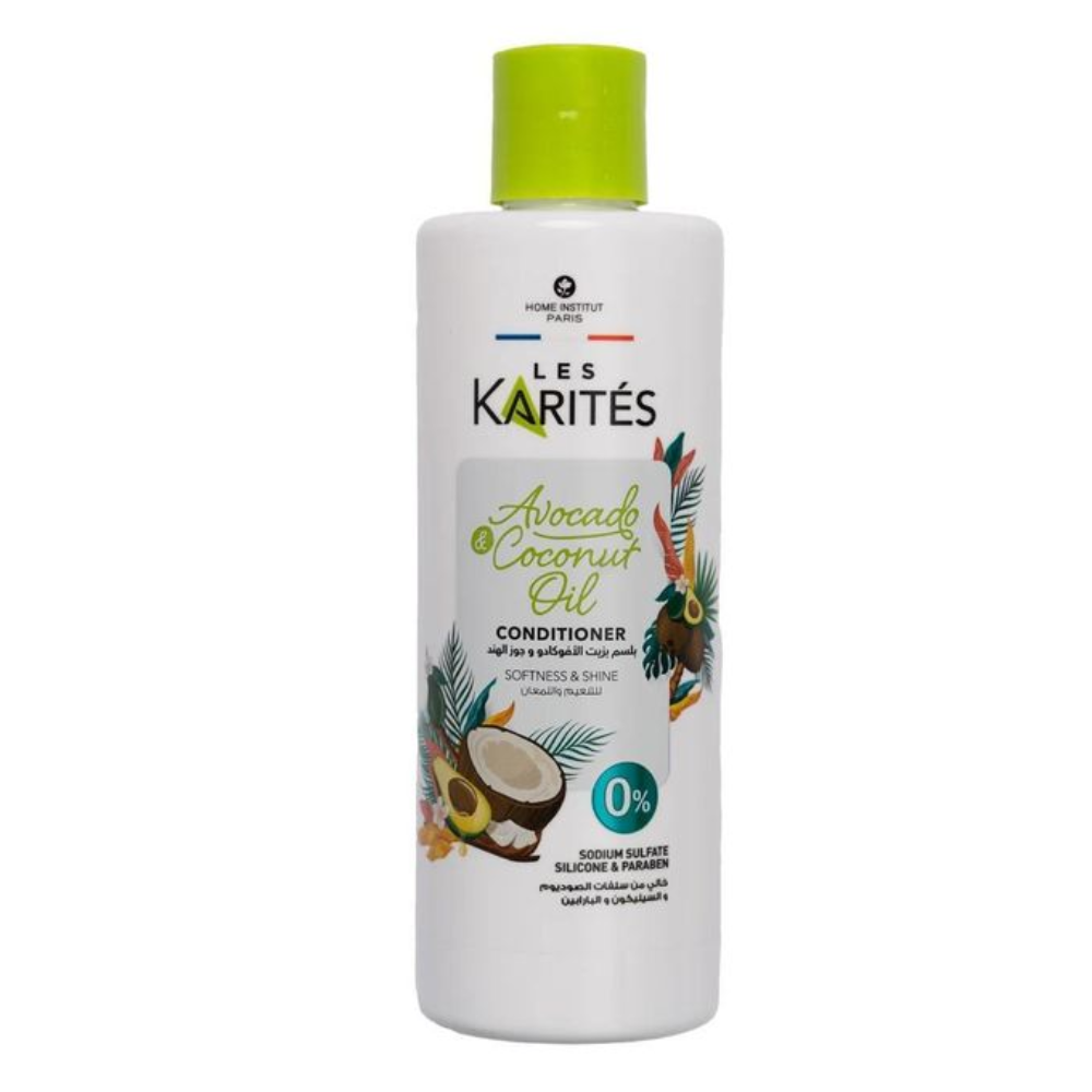 Karites Avocado and Coconut Oil Conditioner 400ml bottle, natural hair care product for nourishing and moisturizing hair.