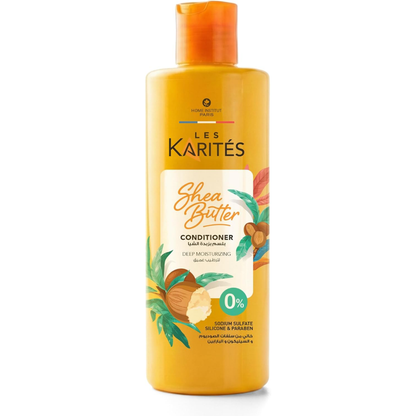 Karites Shea Butter Conditioner for deep moisture, 400 ml, in a sleek hair care bottle with a pump dispenser.
