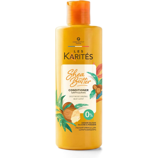 Karites Shea Butter Conditioner for deep moisture, 400 ml, in a sleek hair care bottle with a pump dispenser.