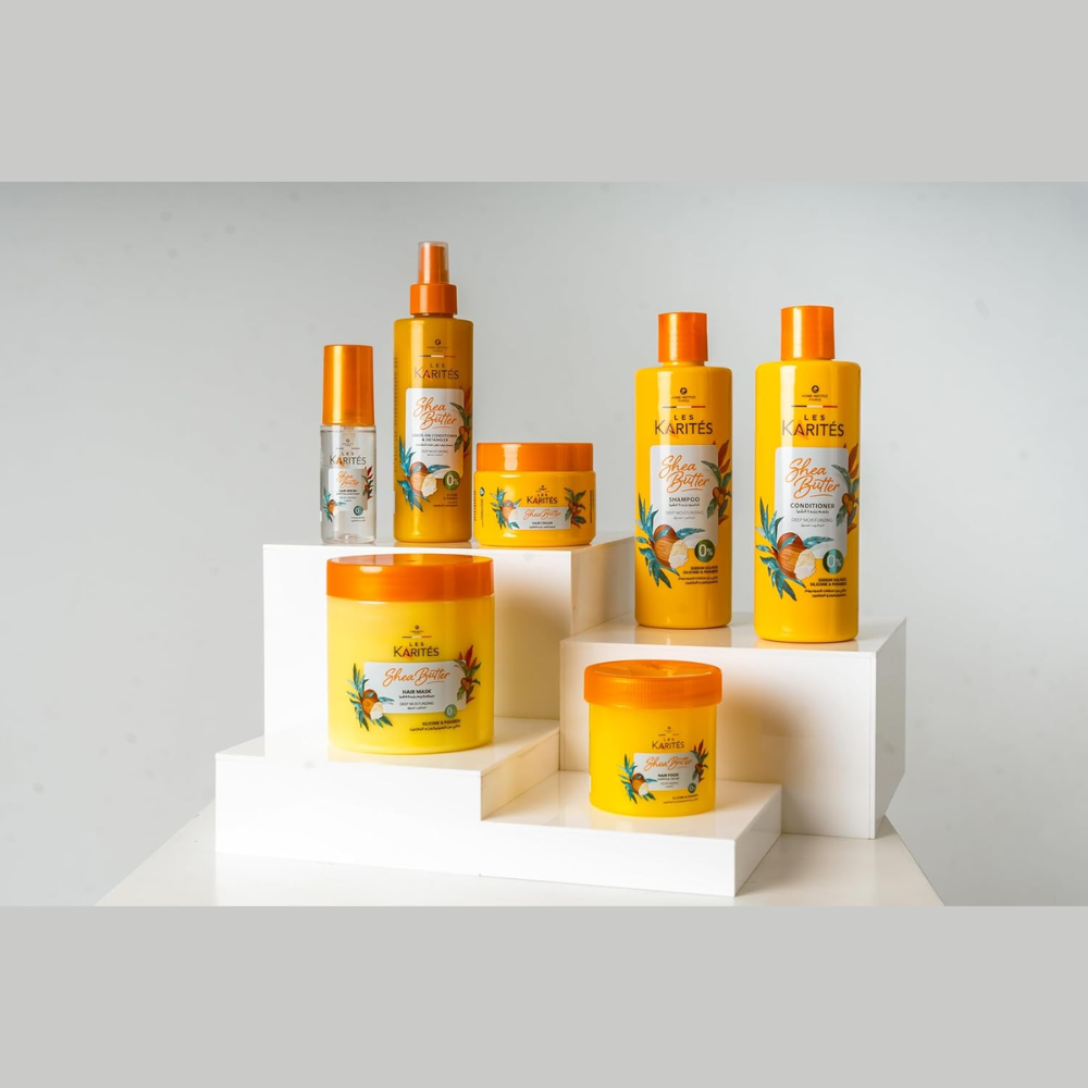 Karites Shea Butter Hair Serum in 60 ml bottle, providing moisturizing hair care with nourishing shea butter for smooth, shiny hair.