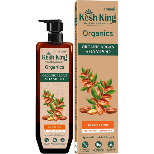 Kesh King organic argan shampoo bottle, 300ml, for nourishing hair care with natural argan oil, shown on a white background.