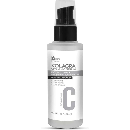 Kolagra skin serum with vitamin C and E in a 30ml bottle, facial care product for glowing skin.