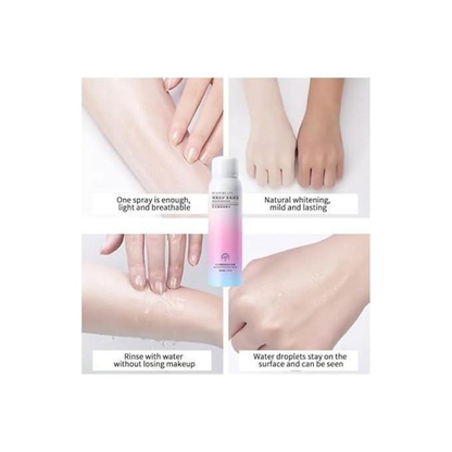 Pibamy moisturizing spray for face and body, 150ml, with brightening skin benefits, displayed in a clear spray bottle.