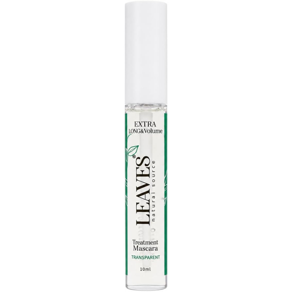 Leaves Extra Long & Volume Transparent Treatment Mascara 10ml with clear lash and eyebrow conditioning gel featuring Procapil and hyaluronic acid.
