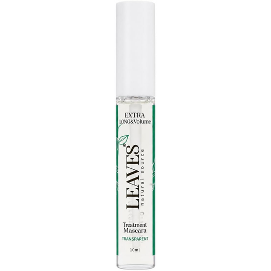 Leaves Extra Long & Volume Transparent Treatment Mascara 10ml with clear lash and eyebrow conditioning gel featuring Procapil and hyaluronic acid.