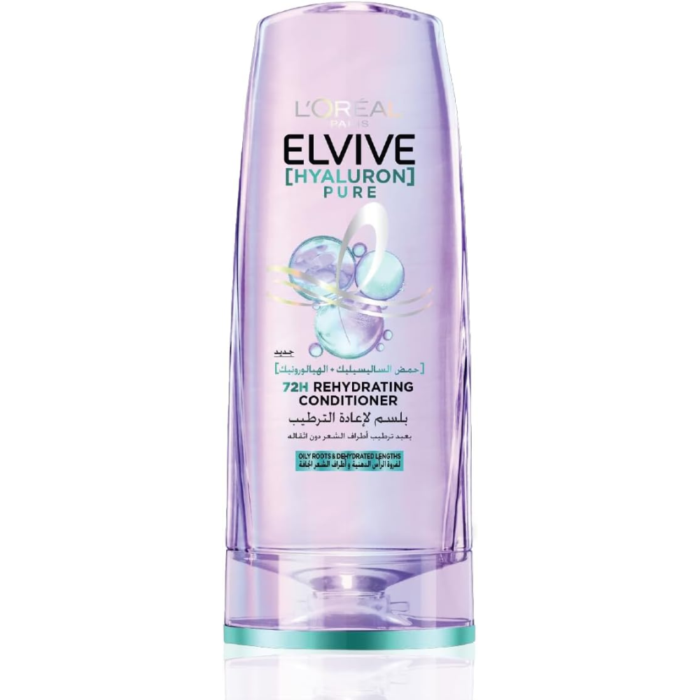 L'Oréal Paris Elvive Hyaluron Pure Conditioner for oily hair in 360ml bottle, focusing on hair care and product branding