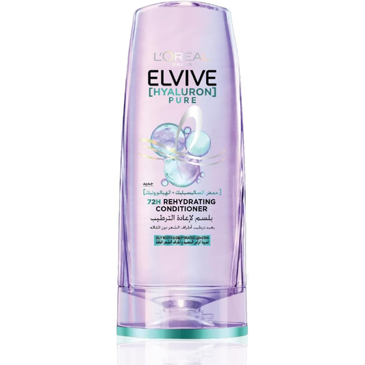 L'Oréal Paris Elvive Hyaluron Pure Conditioner for oily hair in 360ml bottle, focusing on hair care and product branding