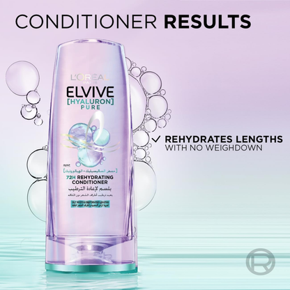 L’Oréal Paris Elvive Hyaluron Pure conditioner for oily hair, 360ml, with hydrating and purifying hair care solution.