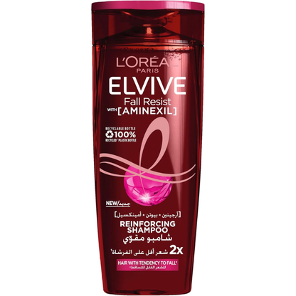 L'Oréal Paris Elvive Full Resist Reinforcing Shampoo bottle, promoting strong, healthy hair with a clear label and 200ml size.