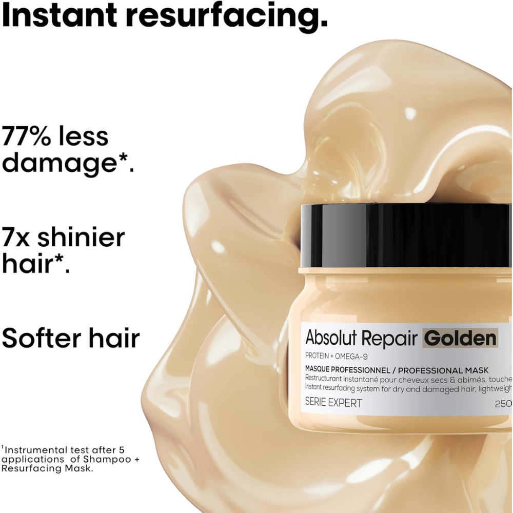 L’Oréal Professionnel Absolut Repair Mask For dry & damaged hair  Repairs & Hydrates Dry, Damaged Hair With Gold Quino & Protein 250ml