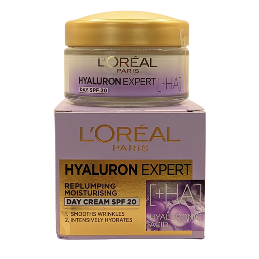 L'Oréal Paris Hyaluron Expert Day Cream in 50ML jar, featuring smooth, hydrating facial care with hyaluronic acid for radiant skin
