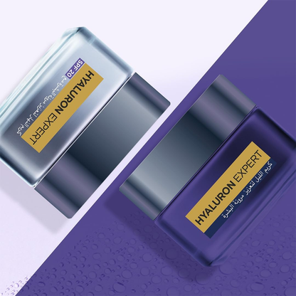 L'Oréal Paris Hyaluron Expert Day Cream in 50ml jar, showing smooth facial cream with hyaluronic acid for hydration.