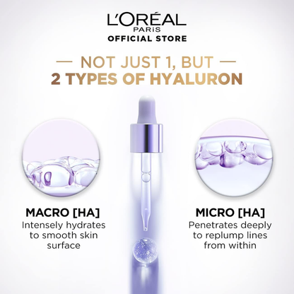 L'Oréal Paris Hyaluron Expert Serum with 1.5% pure hyaluronic acid in a 30 ml bottle, facial skincare product