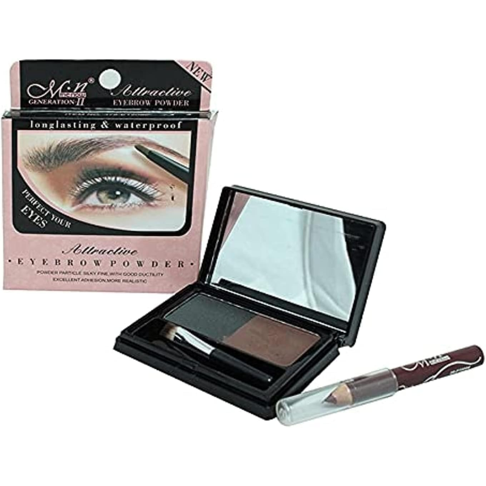 M.N Styling Eyebrow Powder in shade E12006, 3G, with a compact container and brush, used for natural eyebrow filling and shaping.