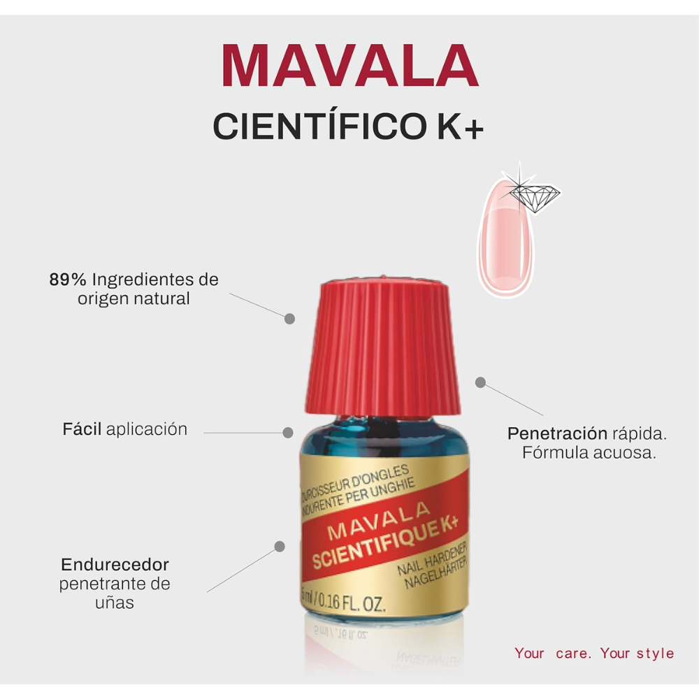 MAVALA Scientifique nail strengthening solution in a 5 ml bottle, designed to reinforce and improve nail health.