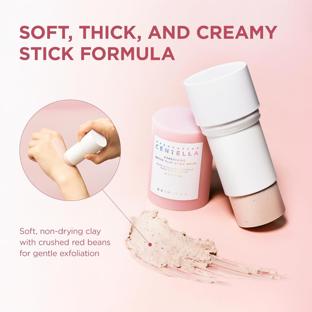 Madagascar Centella Poremizing Quick Clay Stick Mask 27g from Centella, a facial care product in a white stick container with a clear cap.