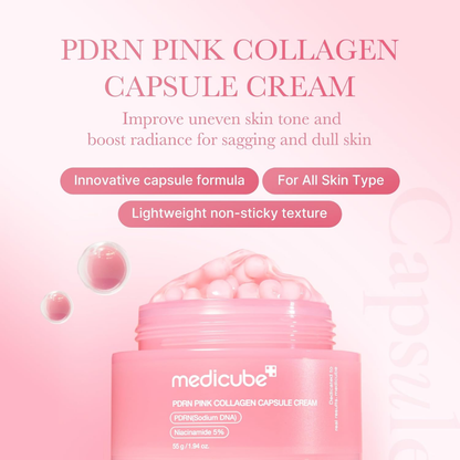 Medicube PDRN Pink Collagen Capsule Cream 55g | Firming & Brightening Moisturizer with PDRN and 5% Niacinamide
