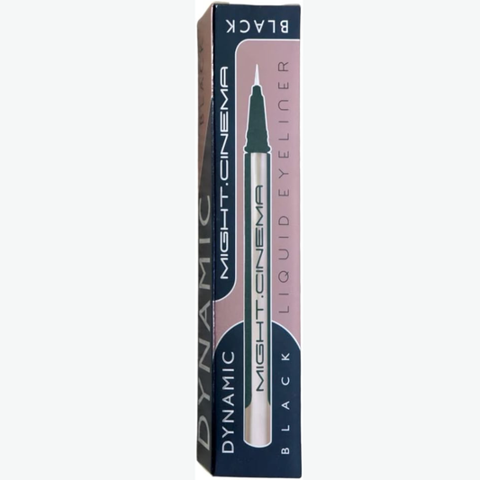 Might Cinema Dynamic Liquid Eyeliner in black, 1.5g, with a sleek applicator brush and smooth liquid formula for precise eye makeup.