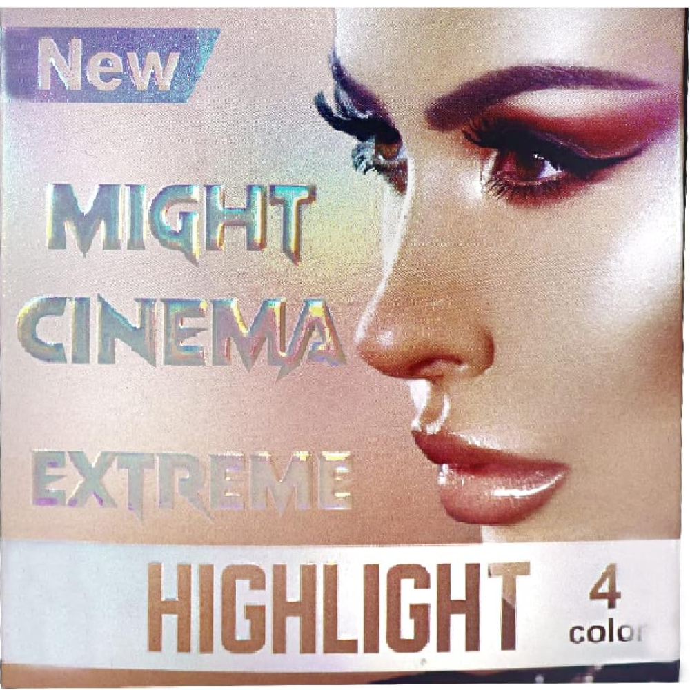Might Cinema Extreme Highlight 4-color makeup palette with vibrant shades for radiant, glowing skin and versatile highlighting.