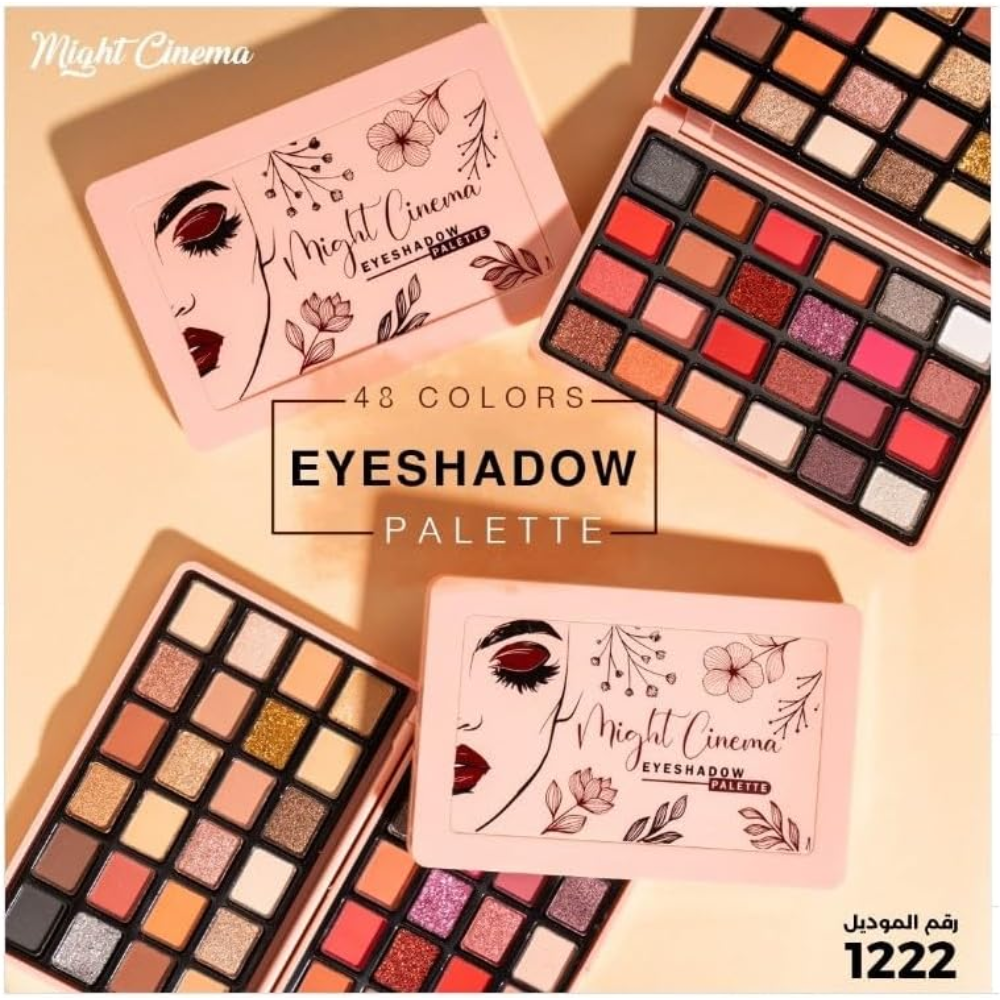 Might Cinema 48-color eyeshadow palette with a variety of vibrant and neutral shades for versatile makeup looks.