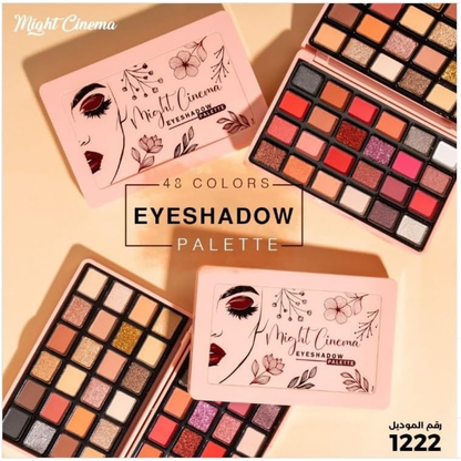 Might Cinema 48-color eyeshadow palette with a variety of vibrant and neutral shades for versatile makeup looks.