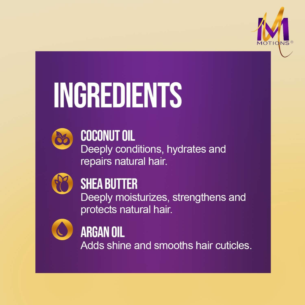 Motions Shea Butter Shampoo in 473ml bottle, hair care product with creamy formula for nourishing and cleansing hair.