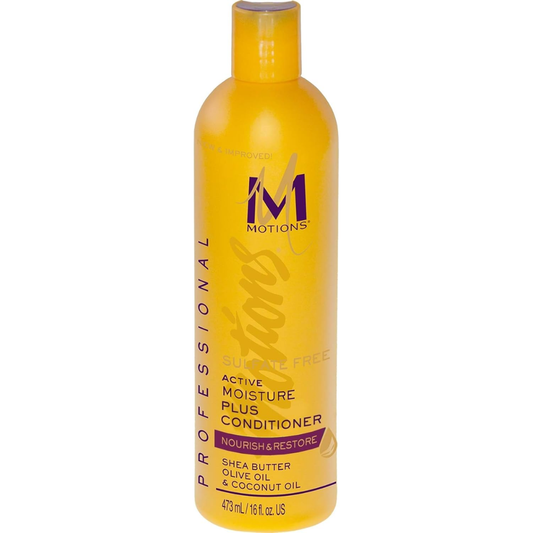 Motions Shea Butter Conditioner 473ml bottle showing creamy hair care formula with Shea Butter for nourishing hair.