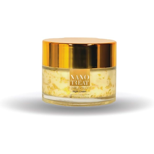 Nano Treat 24K gold night cream in a 50g jar, facial skincare product with a luxurious gold-infused formula.