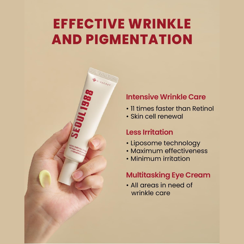 SEOUL 1988 RETINAL Eye Cream with retinal liposomes and fermented bean for wrinkle care, anti-aging, brightening, and skin elasticity.