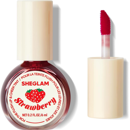 Sheglam For The Flush lip and cheek tint in Its Chili, showing the makeup product with a vibrant red color and applicator.