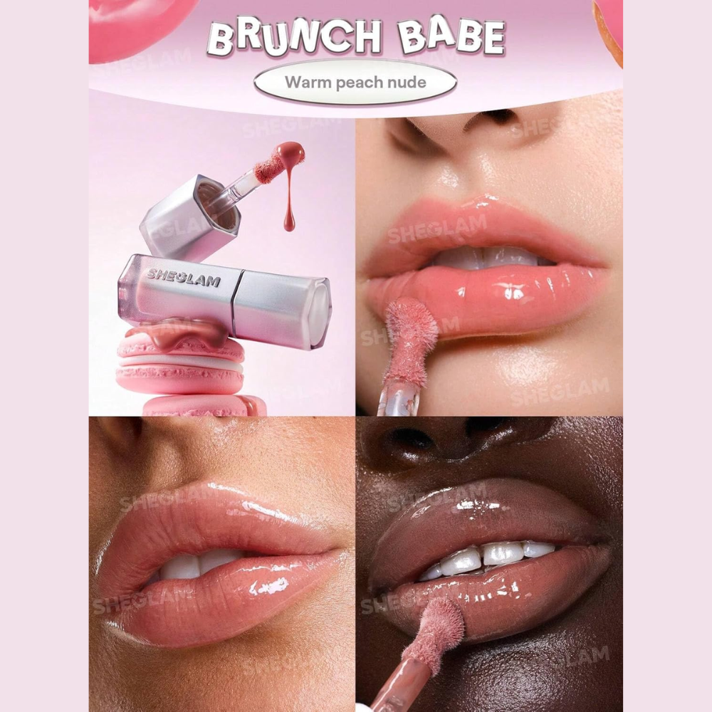 Sheglam Glass Lock Air Gloss in Brunch Babe, a makeup product with a glossy, lightweight finish and transparent packaging.