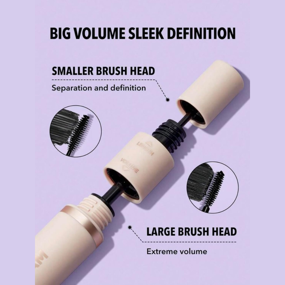 Sheglam Lash Besties 2-in-1 mascara with dual-ended design for volume and lengthening, in a sleek black tube.