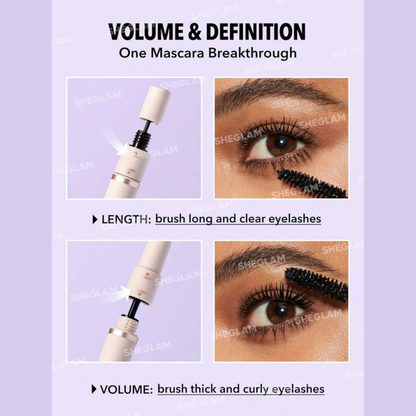 Sheglam Lash Besties 2-in-1 mascara in a sleek tube, featuring a dual-sided applicator for volumizing and lengthening lashes.