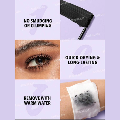 Sheglam Lash Besties 2-in-1 mascara tube with brush for volumizing and lengthening eyelashes, makeup product.