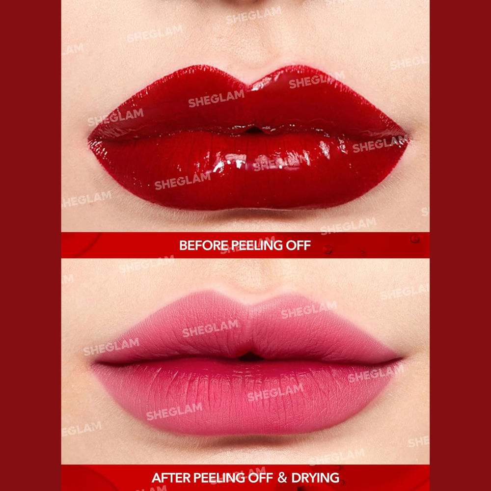 Sheglam Peel Talk Lip Tint with transfer-proof, highly pigmented color and peel-off lip stain liner in Celeb Crush shade.