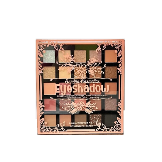 Sandra Cosmetics professional eyeshadow palette with 25 vibrant colors for versatile makeup looks.