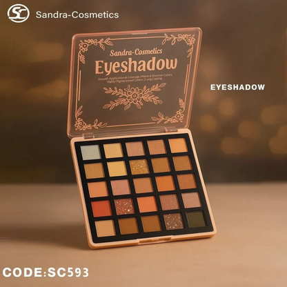 Sandra Cosmetics professional eyeshadow palette with 25 vibrant colors and neutral shades for versatile makeup looks.