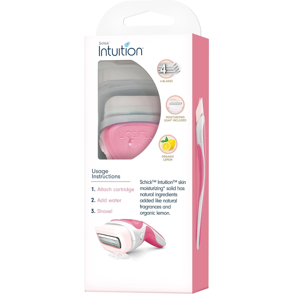 Schick Intuition Fresh Citrus Berry women's razor with built-in moisturizing system and 2 refill cartridges, shown in the image.