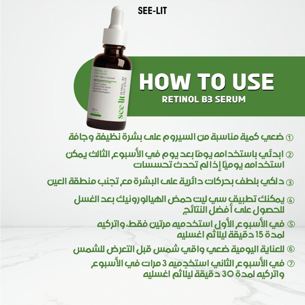 See-lit Retinol Face Serum in a 30ml bottle, showcasing a sleek facial care product with dropper applicator and modern packaging.