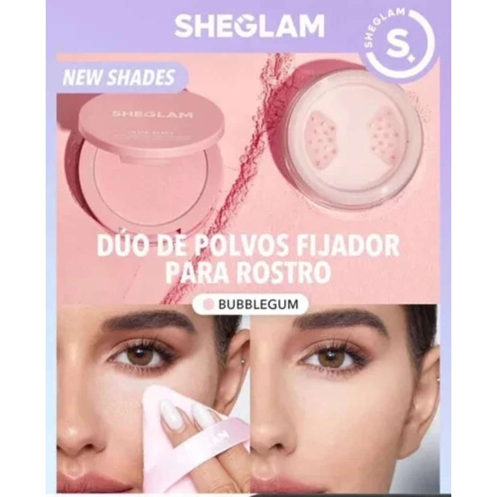 SheGlam Insta Ready face and under-eye setting powder duo in bubblegum, featuring compact makeup with pink-toned powders.