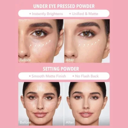SheGlam Insta Ready face and under eye setting powder duo in bubblegum, showing the pink makeup powders in the compact.