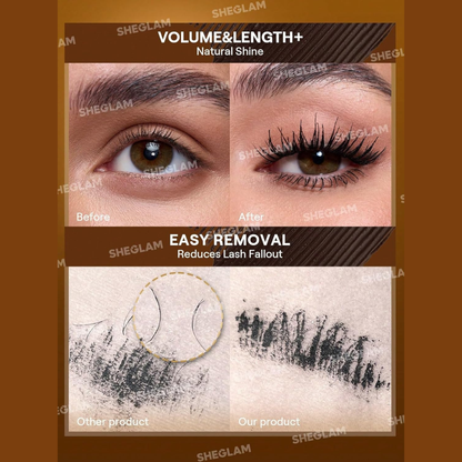 Sheglam 24K Multi Effect Waterproof Black Mascara showing the mascara wand and black liquid formula in a makeup container