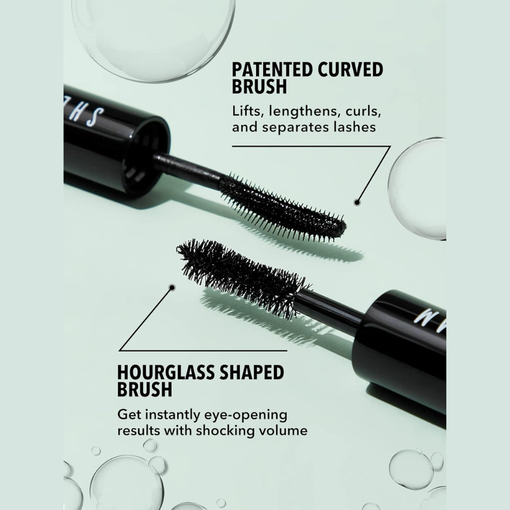 Sheglam All-In-1 Volume & Length Mascara tube with a black and gold design, showcasing the makeup product for enhanced lashes.