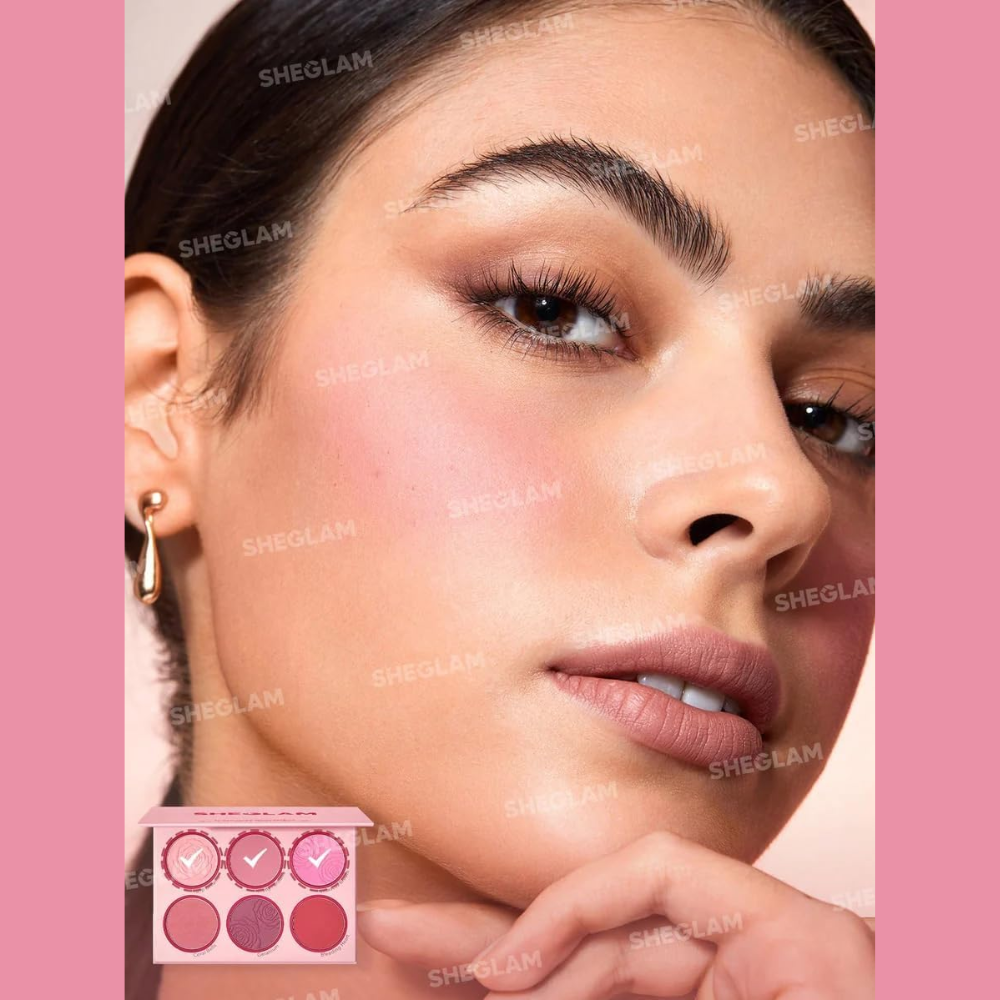Sheglam Floral Flush Blush Palette with 18g of colorful blush shades in a floral-themed makeup compact.