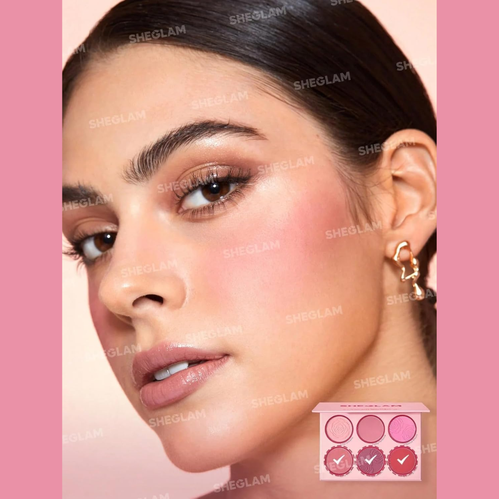 Sheglam Floral Flush Blush Palette with 18g of colorful blush shades in a floral-themed makeup palette.