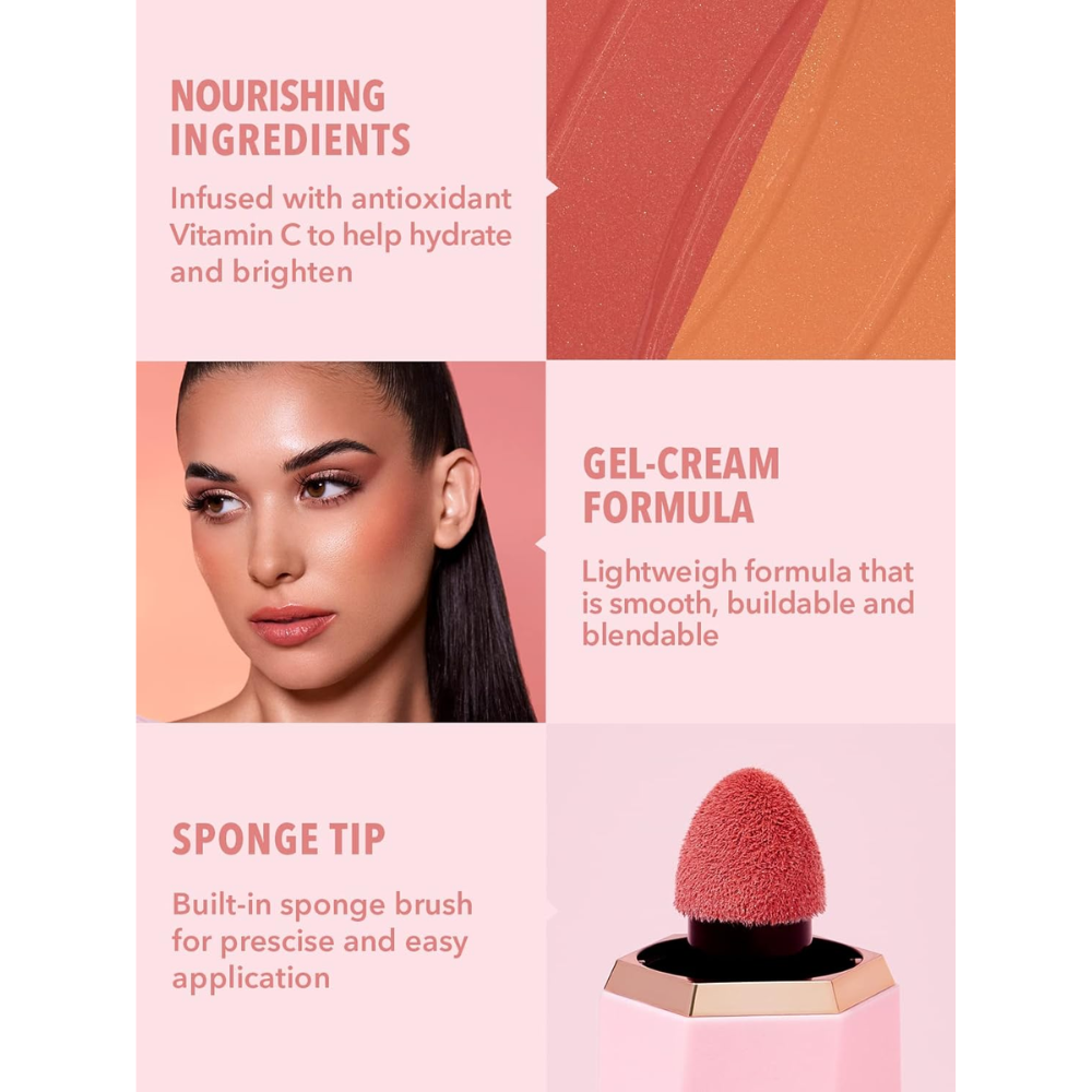 Sheglam color liquid blush in Love Cake, a 5.2ml makeup product featuring a smooth, vibrant pink liquid blush on a white background.