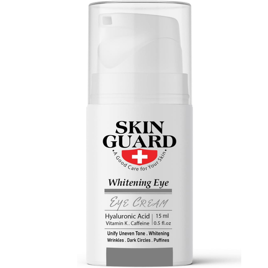 SkinGuard whitening eye cream 15ml in a sleek tube, designed for facial care to brighten and hydrate the delicate eye area.
