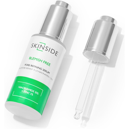 Skinside niacinamide and zinc facial serum in a 25ml bottle, suitable for skin care and blemish reduction.