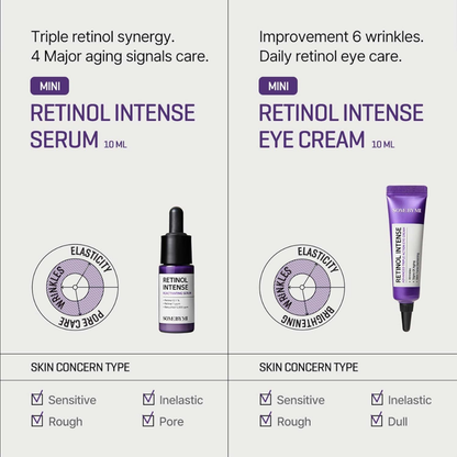 Somebymi Retinol Intense Trial Kit with 10ml facial care products, including small bottles of retinol treatment for skincare.